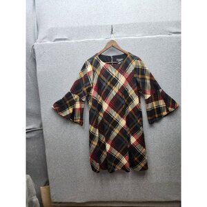 Jessica Howard Womens Plaid Flared Bell-Sleeve Tunic Dress 1X Multicolor Polyest